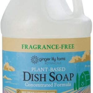 Ginger Lily Farms Botanicals Plant-Based Liquid Dish Soap, Concentrated Formula with Max Grease Cleaning Power, Cruelty-Free, Fragrance-Free, 1 Gallon Refill (128 Fl. Oz.), Clear
