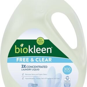 Biokleen Free & Clear Natural Liquid Laundry Detergent, Plant-Based, Unscented, Ultra-Concentrated - 300 Loads