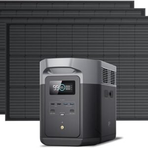 EF ECOFLOW Solar Generator DELTA 2 Max 2048Wh with 4X100W 12V Solar Panels, High Efficiency Monocrystalline PV Modules, 2400W LFP Portable Power Station, AC + Solar Fast Dual Charging For Camping RV