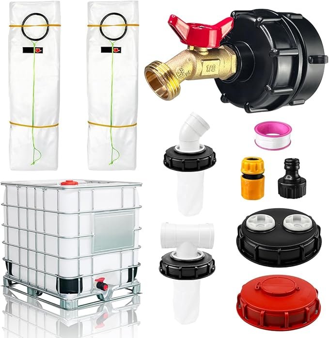 2 Pcs IBC Tote Covet, 275 Gallon IBC Water Storage Tank Liner Bags (Drum Not Included), IBC Tote Tank Lid, Nylon Rainwater Filter with Lid, 1000 Liter Rainwater Harvesting Drum Protection Kit