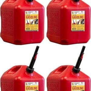 Midwest Can 5610 Safe-Flo Auto Shut Off 5 Gallon Gas Can – Durable Fuel Containers with FlameShield Safety System & Quick-Flow Spout - Red - 4 Pack