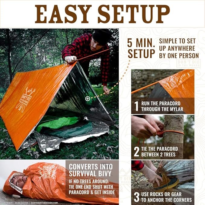 World's Toughest Ultralight Survival Tent • 2 Person Mylar Emergency Shelter Tube Tent + Paracord • Year-Round All Weather Protection for Hiking, Camping, & Outdoor Survival KitsWorld's Toughest Ultralight Survival Tent • 2 Person Mylar Emergency Shelter Tube Tent + Paracord • Year-Round All Weather Protection for Hiking, Camping, & Outdoor Survival Kits - Image 3