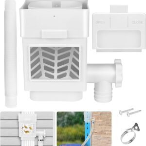 WADEO Rainwater Collection System, Downspout Diverter Fits for 2"x 3" or 3"x 4" Residential Downspouts, Rain Barrel Diverter Kit with Adjustable Valve and Filter, 5FT Hose, White