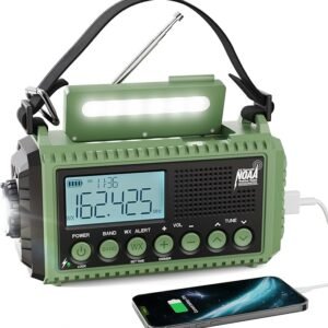 Raynic Emergency Radio, 12000mAh/44400mWh Battery Operated Weather Radio, Solar Hand Crank Radio with AM/FM/SW/NOAA Alert, Cell Phone Charger, Type-C Charging, Flashlight and SOS Siren
