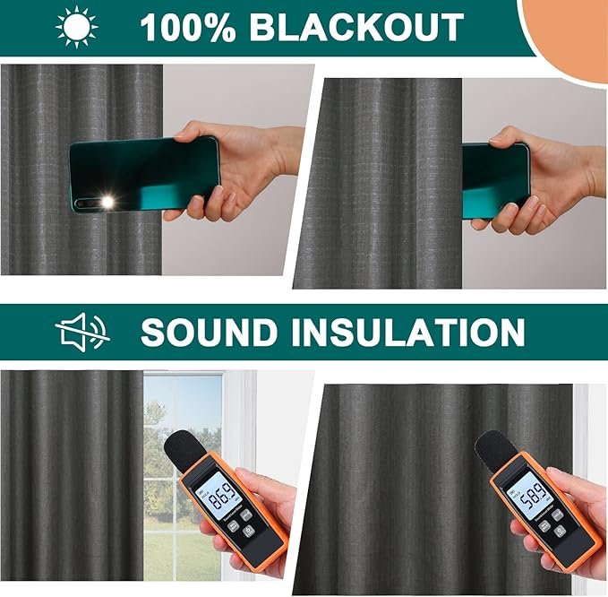 Diraysid 100% Blackout Curtains Dark Grey Linen Curtains for Bedroom Grommet Thermal Insulated Room Darkening Drapes (2 Panels, W38 x L63 Inch) - Image 3