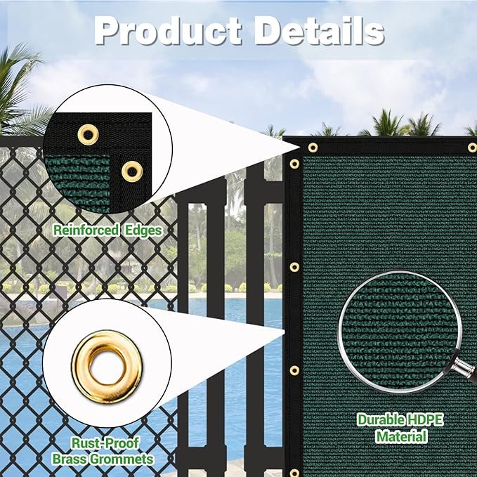 UPGRADE Privacy Fence Screen 170 GSM 90% Visibility Blockage 6'X50' Dark Green Outdoor Commercial Wind Screen Mesh Panels Shade Cover for Chain Link,Deck,Balcony,Backyard with Zip Ties,Customized,A072 - Image 4