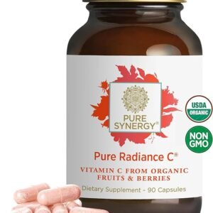 PURE SYNERGY Pure Radiance C | Organic Vitamin C Capsules | 100% Natural, Whole Food, Non-GMO Supplement with Camu Camu Extract | for Immune and Collagen Support (90 Capsules)