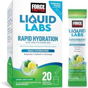 FORCE FACTOR Liquid Labs Electrolytes Powder Packets—Lemon Lime—Hydration Packets to Make Electrolyte Water with 5 Essential Electrolytes, Vitamins, Minerals, and Antioxidants, 20 Stick Packs