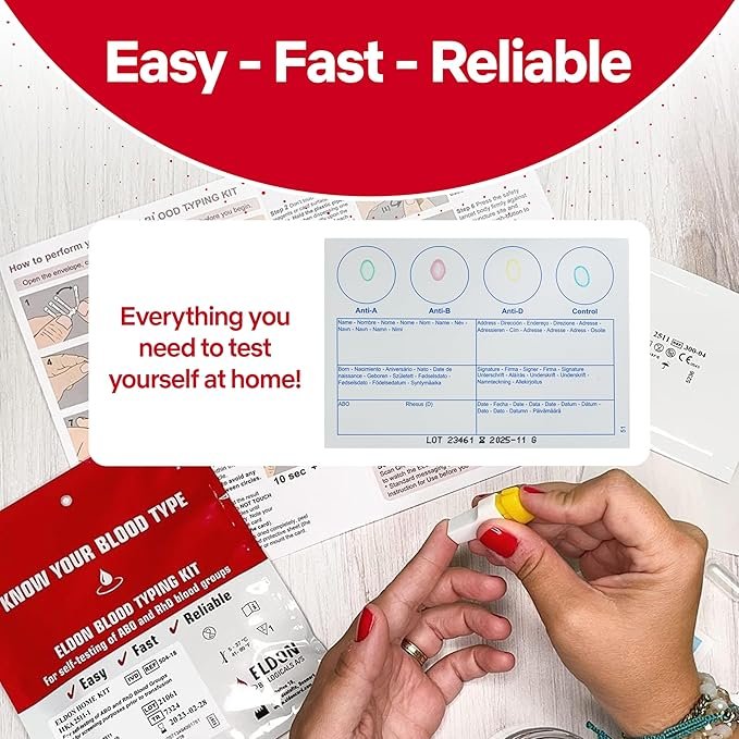 Eldoncard INC Blood Type Test (Complete KIT) - Find Out if You are A, B, O, AB & RH- Results in Minutes - Air Sealed Envelope, Safety Lancet, Micropipette, Cleansing Swab - 1 Pack - Image 4