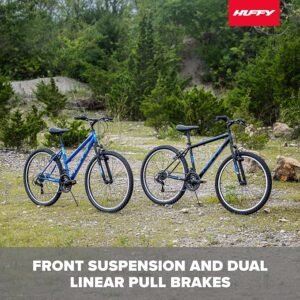 Huffy Stone Mountain Hardtail Mountain Bike for Boys/Girls/Men/Women, 20"/24"/26" Sizes, 6 or 21 Speed Shimano Twist Shifting, Front or Dual Suspension, Comfort Saddle, Sleek Colors