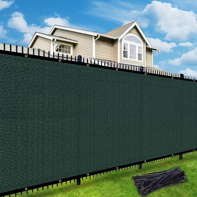 UPGRADE Privacy Fence Screen 170 GSM 90% Visibility Blockage 6'X50' Dark Green Outdoor Commercial Wind Screen Mesh Panels Shade Cover for Chain Link,Deck,Balcony,Backyard with Zip Ties,Customized,A072