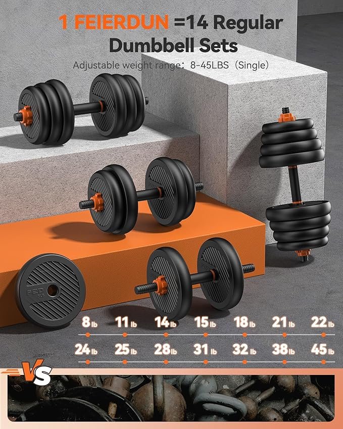 FEIERDUN Adjustable Dumbbells, 20/30/40/45/70/90lbs Free Weight Set with Connector, 5 in1 Dumbbells Set Used as Barbell, Kettlebells, Push up Stand, Weight Plate, Fitness Exercises for Home Gym Suitable Men/Women - Image 4